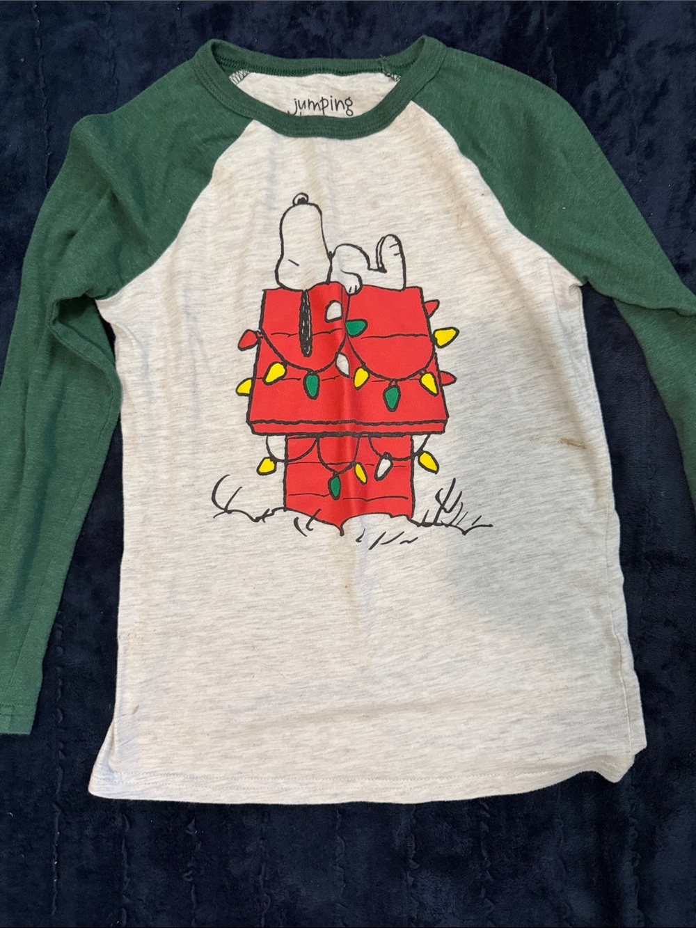 jumping beans Green & Cream Snoopy Raglan Tee with Red Doghouse